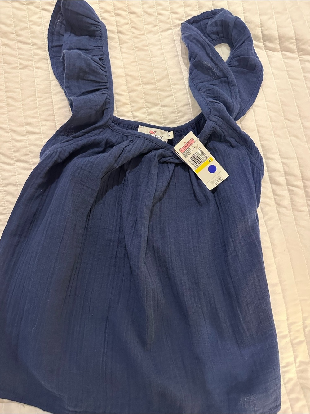 Vineyard Vines Navy Ruffle-Strap Sleeveless Tank